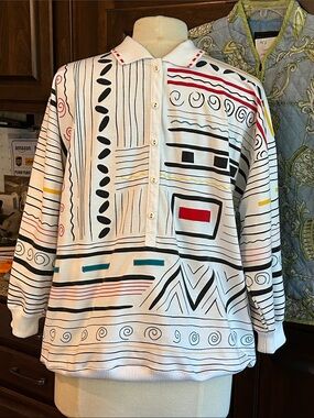 1980’s Blast Sz M Black, Red, Teal & Yellow Accents Collared Sweatshirt